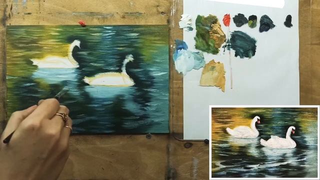 ?"Лебеди на пруду"/пишем маслом/живопись маслом для начинающих/Марина Бердник смотреть онлайн