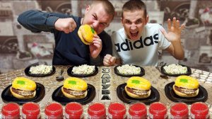 КРАСНАЯ ИКРА ШАЙБА С КОТЛЕТОЙ ОЛИВЬЕ КТО БЫСТРЕЕ СЪЕСТ? ПРОИГРАВШЕМУ РАЗРИСУЕМ ЛИЦО! ФУД ЧЕЛЛЕНДЖ