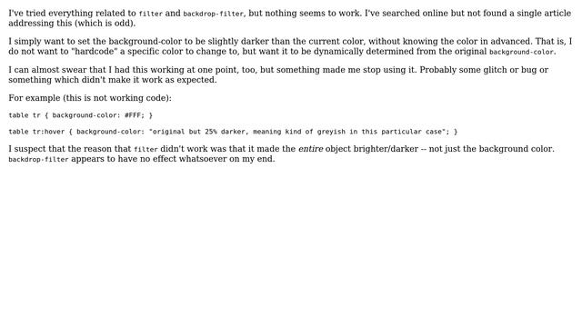 How do I set a darker background color on hover \*without knowing the original color\*? смотреть онлайн