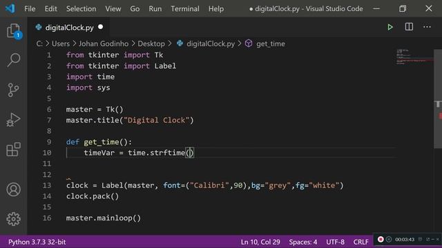 Python Tutorial - How to create a digital clock using python and tkinter - for beginners смотреть онлайн