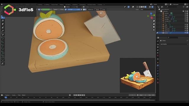 Blender 2D/3D Grease pencil timelapse "Fish Preparation" смотреть онлайн