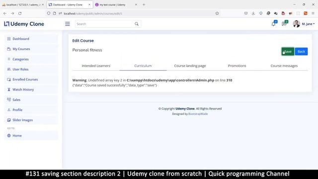 #131 Saving section description 2 | Udemy clone from scratch in php | Quick programming tutorial смотреть онлайн
