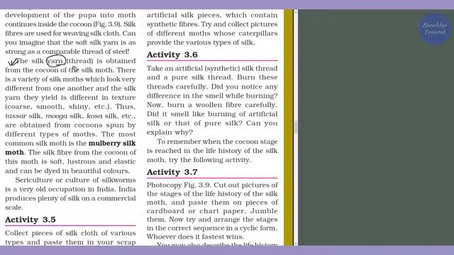 NCERT Science Class 7 Chapter 3 Fibre To Fabric | Life History Of Silk Moth Part 06