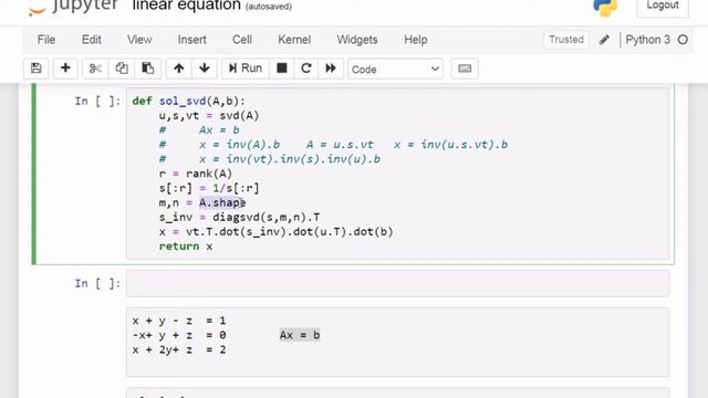 Solve Linear Equations in Python using SVD, Singular Value Decomposition смотреть онлайн