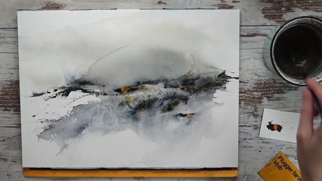 Abstract watercolor landscape painted with Credit card смотреть онлайн