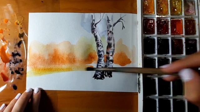 Как рисовать березу. Осенний рисунок. Осенний пейзаж смотреть онлайн