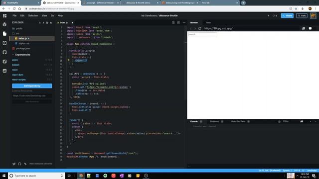 Debounce and throttle in simple words - Search bar example (ReactJS + lodash) смотреть онлайн