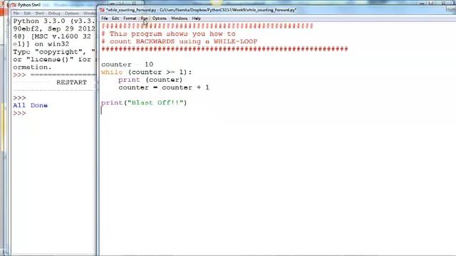 Python 3: While Loop -- Counting Backward смотреть онлайн