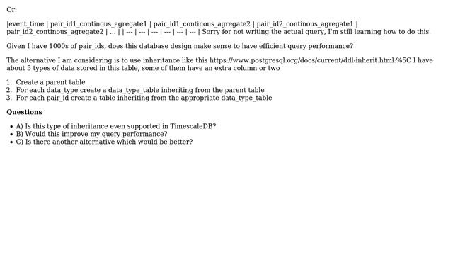 Databases: TimescaleDB database design - should I use inheritance? смотреть онлайн