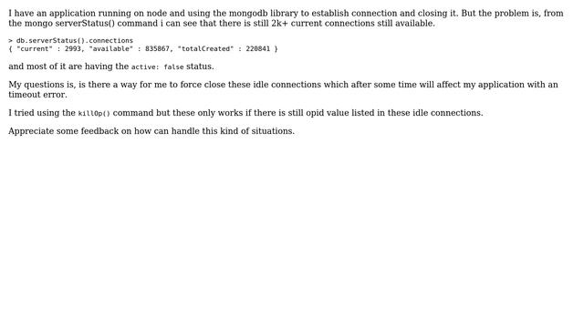 Databases: How to close mongodb idle connection(active: false)? смотреть онлайн