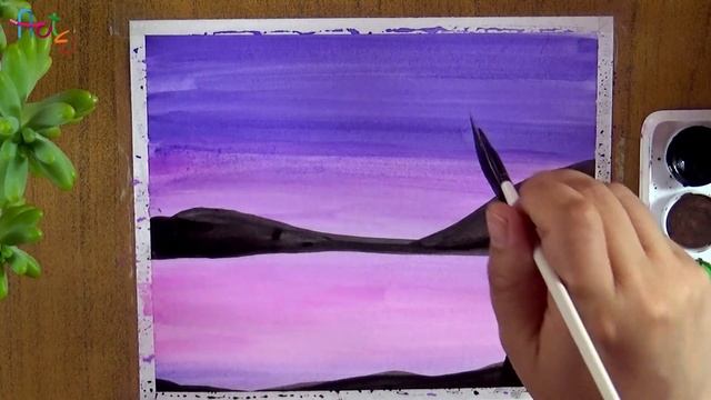 Easy Watercolor LANDSCAPE painting (night) for beginners смотреть онлайн