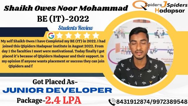 QSPIDERS/JSPIDERS HADAPSAR STUDENT GOT PLACED AS JUNIOR DEVELOPER, CONGRATULATIONS OWES смотреть онлайн