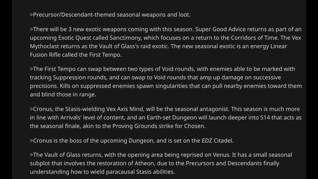 HUGE SEASON 14 LEAKS! Venus, NEW Dungeon, D1 NEW Stasis Exotics, Vault Of Glass, Stasis Vex, Citade смотреть онлайн