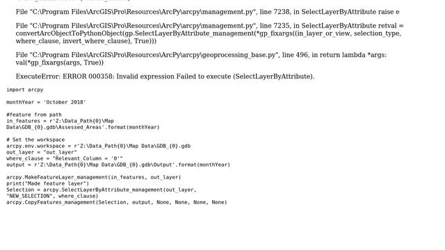 arcpy SelectLayerByAttribute_management runs in the Python window in ArcGIS Pro, but fails to... смотреть онлайн