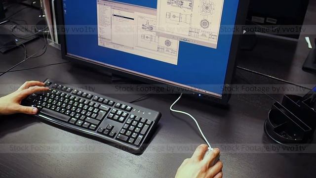 Mouse 36. View To Hand Of A Engineer Open Scheme And Review On LCD Monitor
