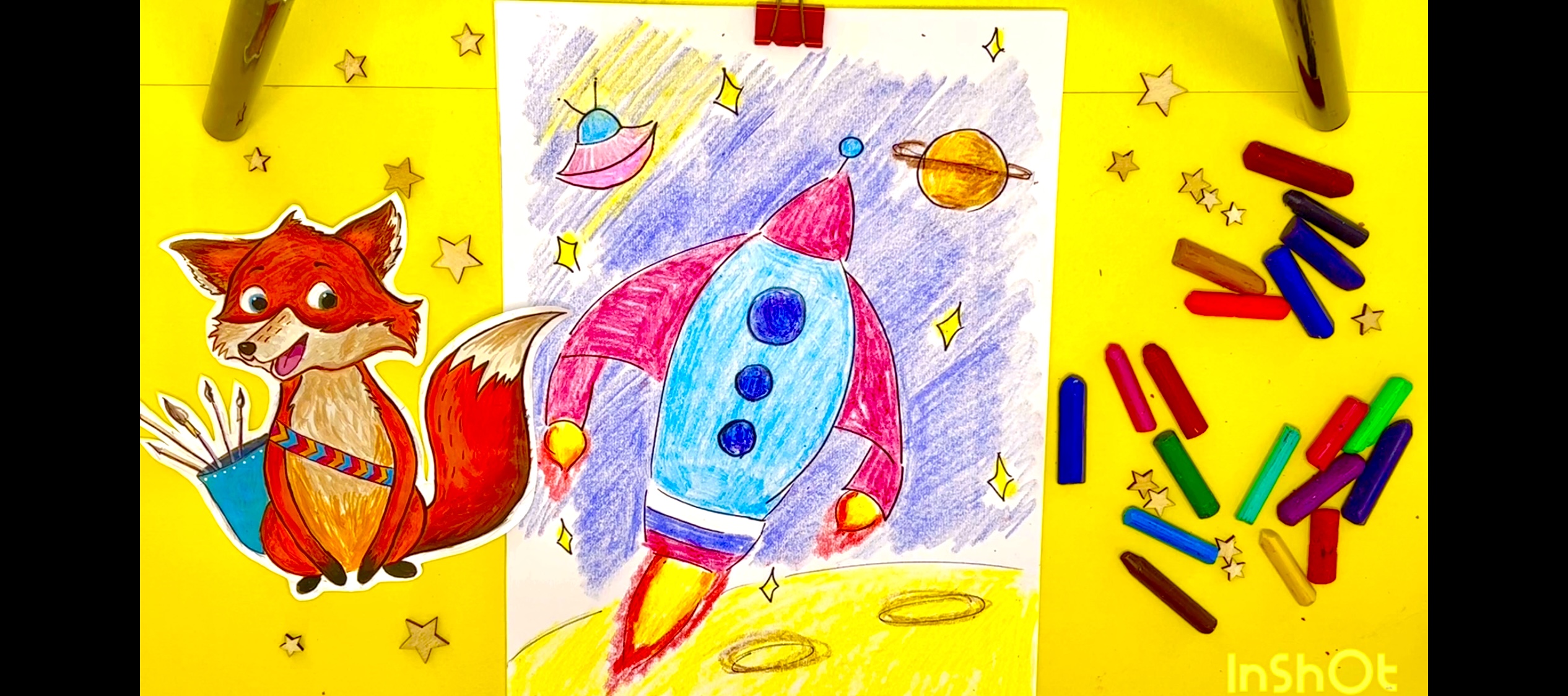 Как нарисовать РАКЕТУ? КОСМОС (рисуем восковыми мелками)?