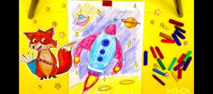 Как нарисовать РАКЕТУ? КОСМОС (рисуем восковыми мелками)?