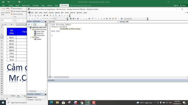 Hướng dẫn sử dụng hàm Vlookup excel, paste name, (vlookup VBA) - MrCanhExcel смотреть онлайн