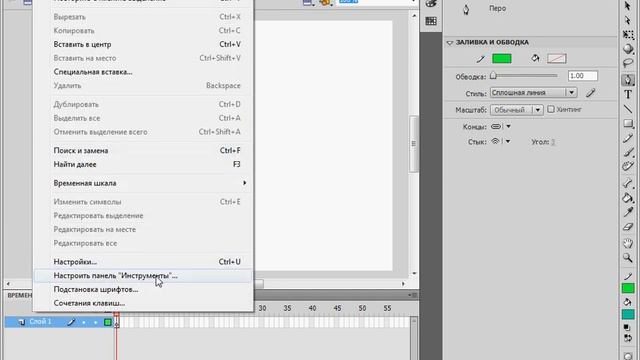 Редактирование панели инструментов Adobe Flash CS4 (5/41) смотреть онлайн