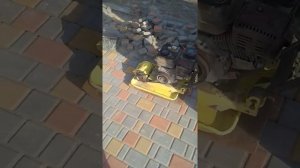 Трамбовка тротуарной плитки виброплитой.