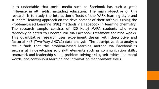 The Effectiveness of the Chemistry PBL Method via Facebook on the Soft Skills of College Students A смотреть онлайн