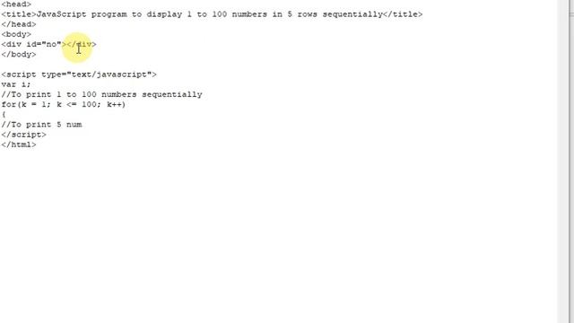 JavaScript program to display 1 to 100 numbers in 5 rows sequentially смотреть онлайн