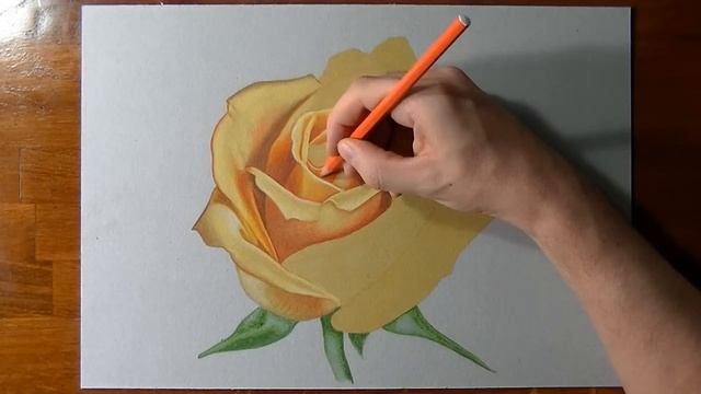 Yellow rose on grey paper, mixed media drawing смотреть онлайн