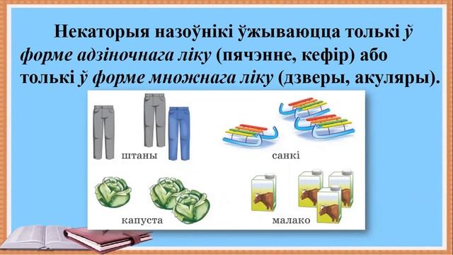 Тэма 20. Адзіночны і множны лік назоўнікаў. Назоўнікі, якія маюць адну форму ліку.