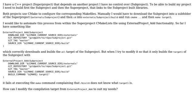 Configure build process in CMake's ExternalProject_Add смотреть онлайн
