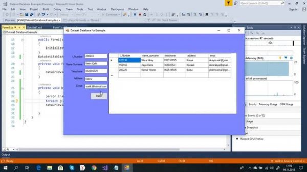 C# Database operations using dataset(Insert, Delete, Update, List, Select)