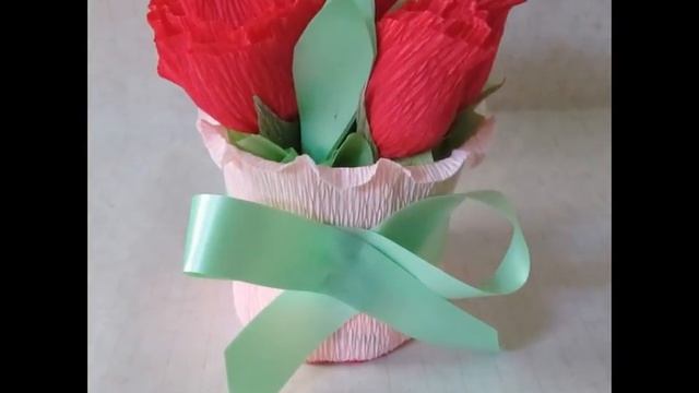 Горшочек с розами из бумаги (букет из конфет). смотреть онлайн