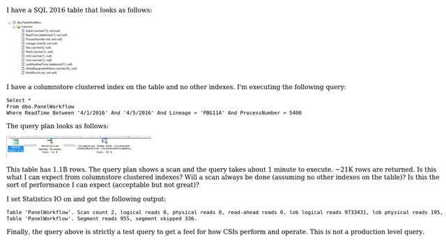 SQL Server 2016 ColumnStore Clustered Index - Query plan showing a scan, performance not great смотреть онлайн
