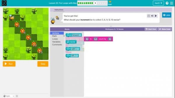 Code Org Express Course Lesson 27 For Loops with Bee - Code.org Lesson 27