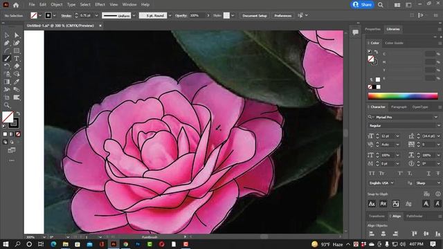 Flower outline Drawing in Adobe Illustrator 2022 смотреть онлайн