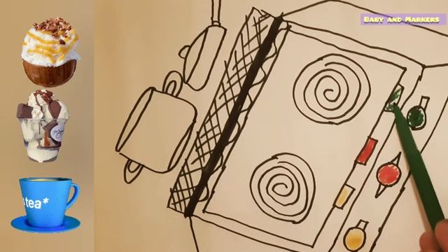 How to draw children's kitchen appliances //как нарисовать детскую кухню смотреть онлайн