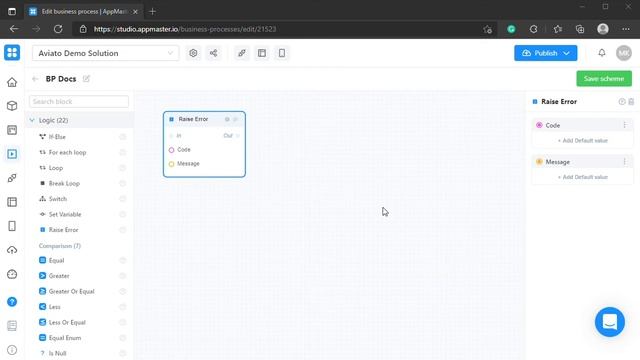 AppMaster.io Docs: Logic, Raise Error смотреть онлайн
