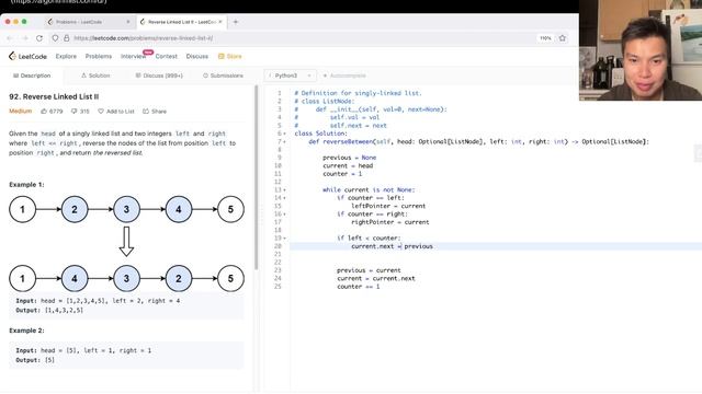 92. Reverse Linked List II - Day 21/31 Leetcode July Challenge смотреть онлайн