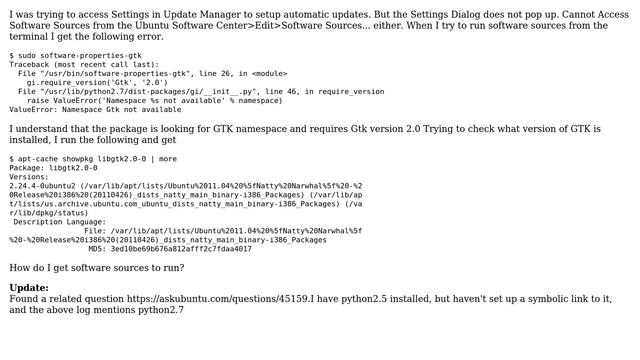 Software Sources requires GTK 2 and won't run on 11.04 (2 Solutions!!) смотреть онлайн