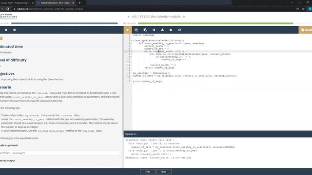 Python Essentials 2 4.6.1.13 LAB: the calendar module смотреть онлайн