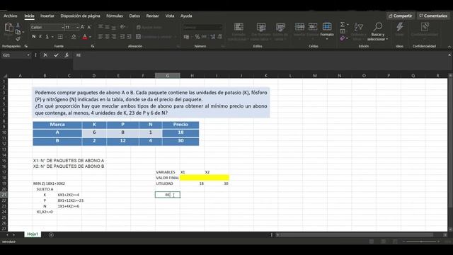 EJERCICIO DE PROGRAMACIÓN LINEAL (Minimización) UTILIZANDO SOLVER DE EXCEL смотреть онлайн