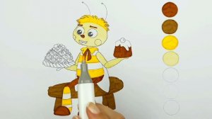 Раскраска пчеленок, учим цвета, Лунтик. Coloring pages for children.
