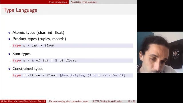 CP2021 "Automated Random Testing of Numerical Constrained Types" смотреть онлайн