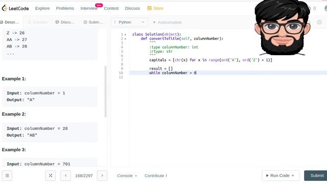 Leetcode Question 168 "Excel Sheet Column Title" in Python смотреть онлайн