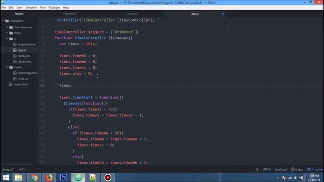 Making a stopwatch using Angular JS смотреть онлайн