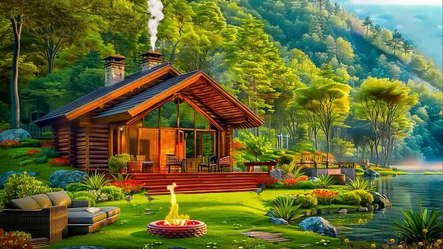 Enchanting Forest Sound Bird + Crackling Fire   Relieve Stress, Relax And Sleep In The Garden Space