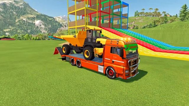 DUMP TRUCK, FIRE DEPARTEMENT, AMBULANCE, POLICE CARS TRANSPORTING WITH TRUCK - Farming Simulator 2 смотреть онлайн