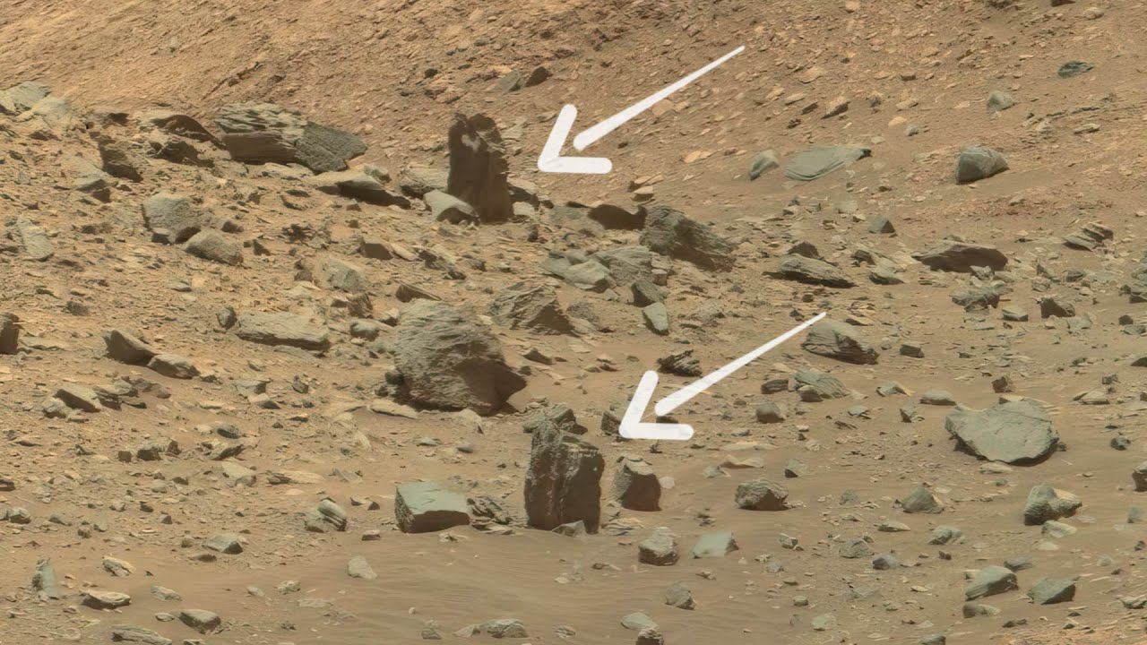 Пыль в атмосфере Марса и вертикально стоящие камни - изображения переданные марсоходом Curiosity смотреть онлайн