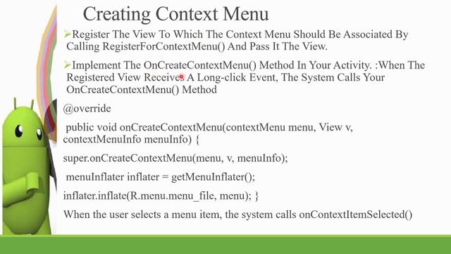 Working with Menus |Defining Menu in Xml |Creating Menu| Options Menu | Context menu| Popup menu смотреть онлайн