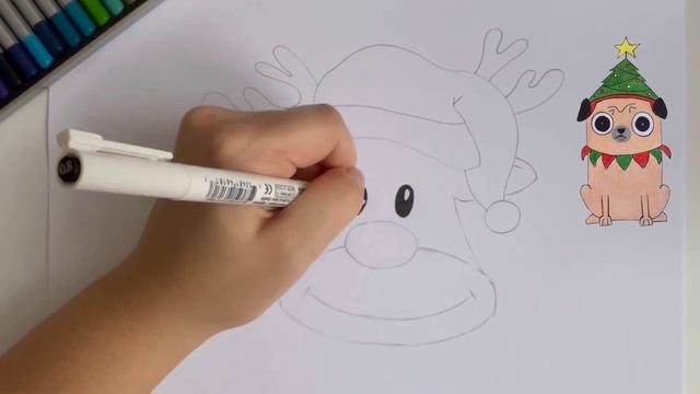 Как нарисовать оленя на Новый год | Рисуем голову оленя карандашом поэтапно | Новогодние рисунки смотреть онлайн