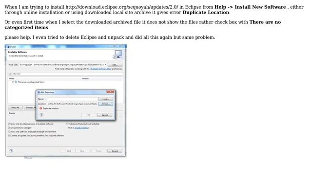 Eclipse "Duplicate Location" while install new Sequoyah plugin? смотреть онлайн